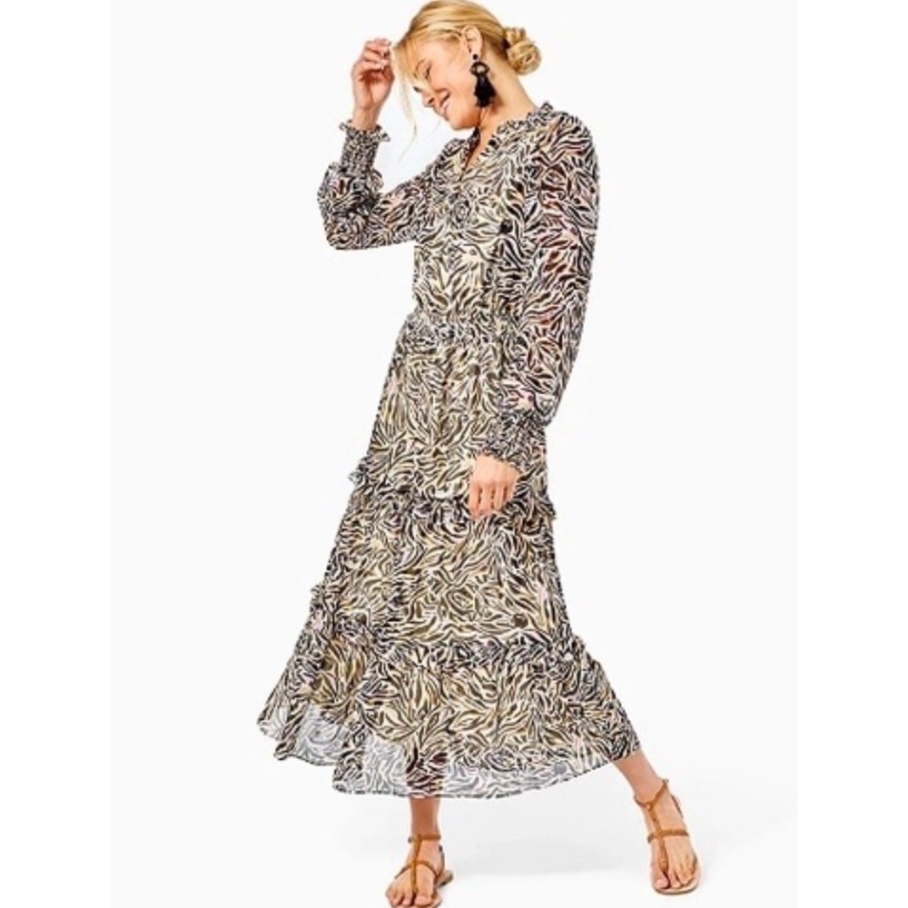 Lilly Pulitzer Ardith Midi Dress in Onyx Can You Zee Me Animal Print sz S